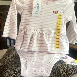 Carter's Pink Striped Peplum Onesie with Butterfly